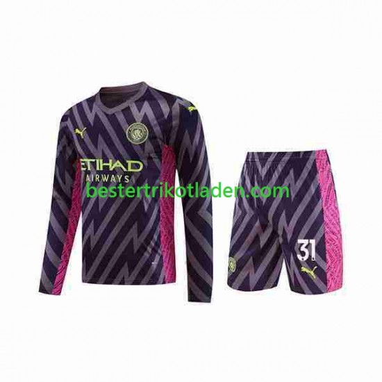 Fußballtrikot Manchester City Ederson Moraes 31 Torwart Auswärts Trikot Away 2023-2024 Langarm für Kinder