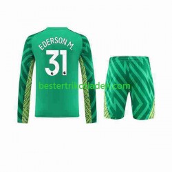 Fußballtrikot Manchester City Ederson Moraes 31 Torwart Heim Trikot Home 2023-2024 Langarm für Kinder