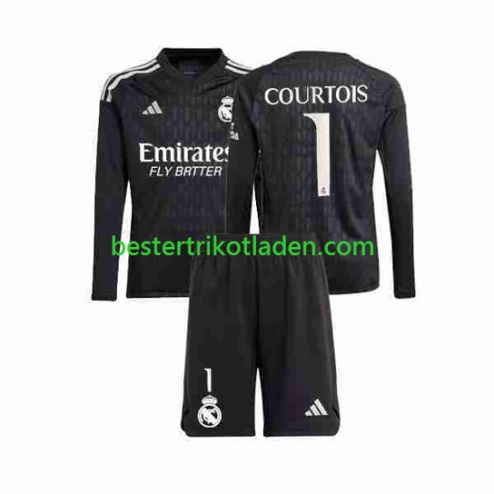Fußballtrikot Real Madrid Thibaut Courtois 1 Torwart Auswärts Trikot Away 2023-2024 Langarm für Kinder