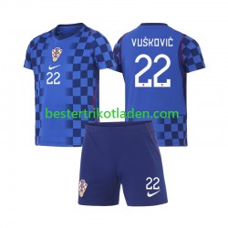Fußballtrikot Kroatien Luka Vuskovic 22 Auswärts Trikot Away WM 2026 Kurzarm für Kinder