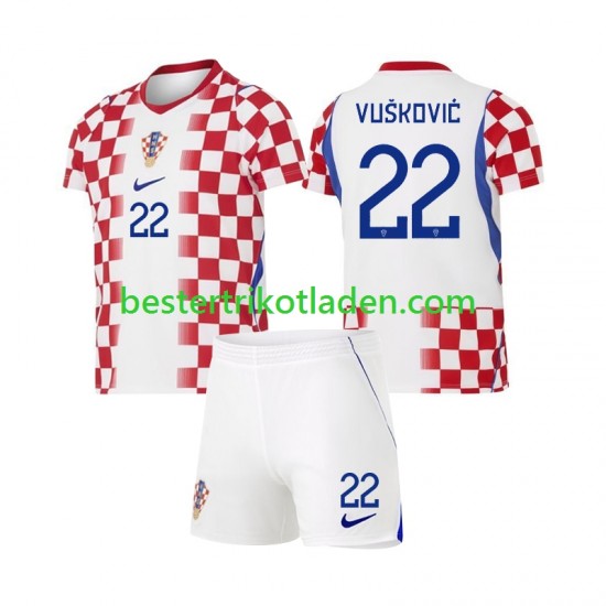 Fußballtrikot Kroatien Luka Vuskovic 22 Heim Trikot Home WM 2026 Kurzarm für Kinder