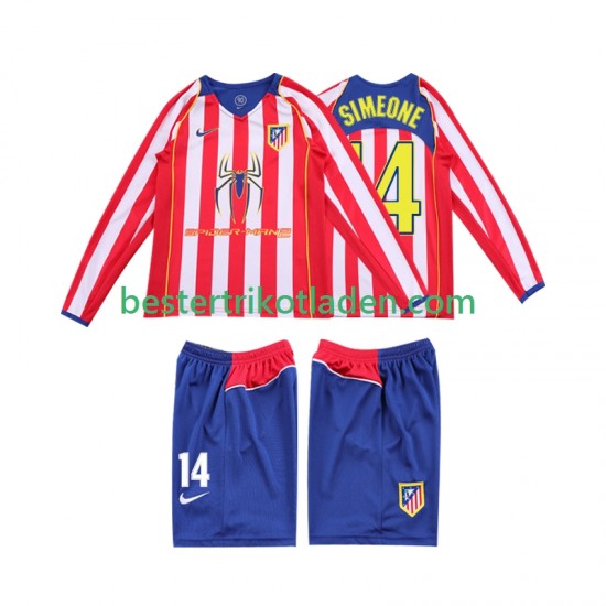 Fußballtrikot Atlético Madrid SIMEONE 14 2005 Retro Heim Trikot Home 2004 Langarm für Kinder