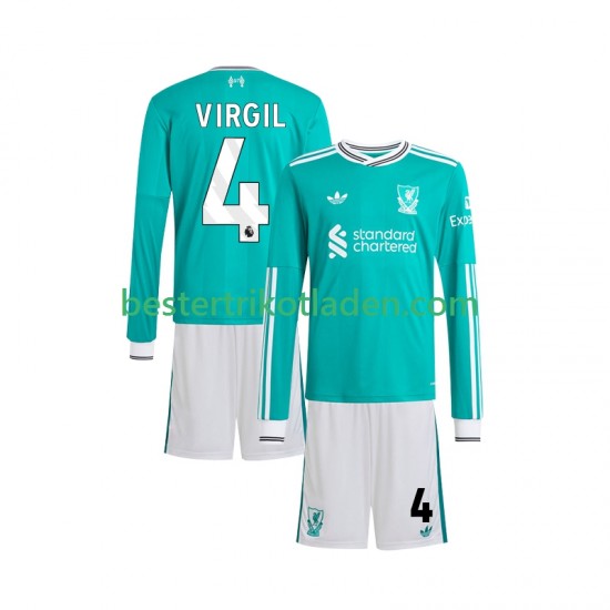 Fußballtrikot Liverpool Virgil van Dijk 4 Ausweich Trikot 3rd 2025-2026 Langarm für Kinder