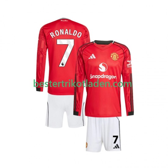 Fußballtrikot Manchester United Cristiano Ronaldo 7 Heim Trikot Home 2025-2026 Langarm für Kinder