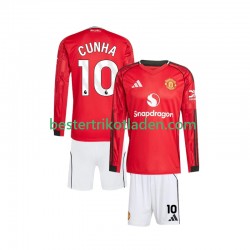 Fußballtrikot Manchester United Matheus Cunha 10 Heim Trikot Home 2025-2026 Langarm für Kinder