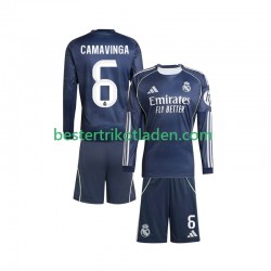 Fußballtrikot Real Madrid Camavinga 6 Auswärts Trikot Away 2025-2026 Langarm für Kinder