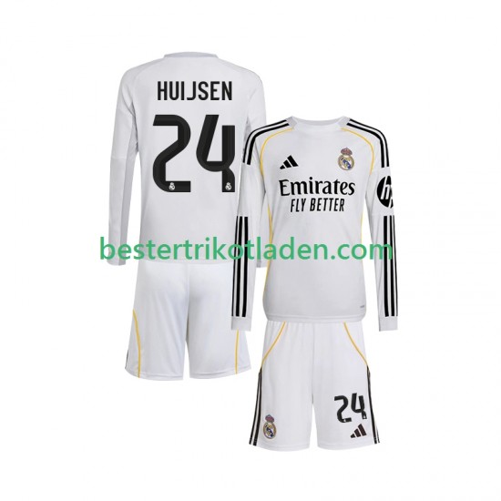 Fußballtrikot Real Madrid Huijsen 24 Heim Trikot Home 2025-2026 Langarm für Kinder