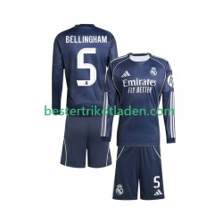 Fußballtrikot Real Madrid Jude Bellingham 5 Auswärts Trikot Away 2025-2026 Langarm für Kinder