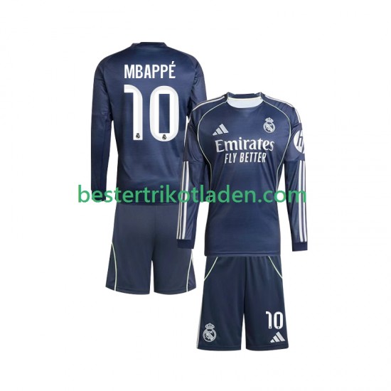 Fußballtrikot Real Madrid Mbappé Kylian 10 Auswärts Trikot Away 2025-2026 Langarm für Kinder