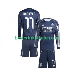 Fußballtrikot Real Madrid Rodrygo 11 Auswärts Trikot Away 2025-2026 Langarm für Kinder
