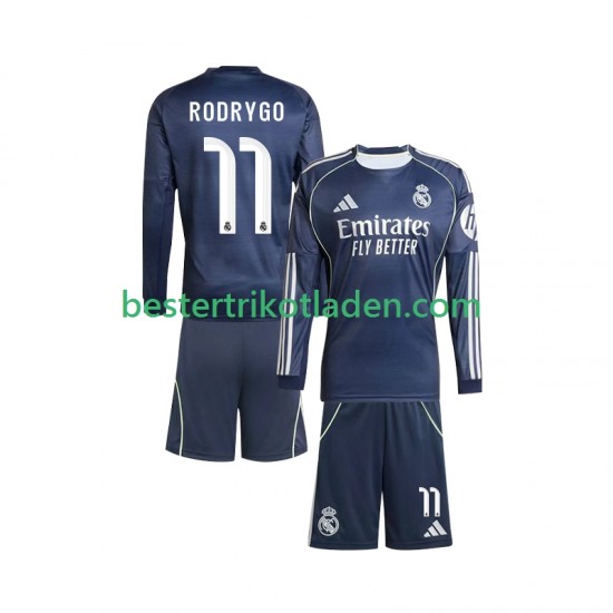 Fußballtrikot Real Madrid Rodrygo 11 Auswärts Trikot Away 2025-2026 Langarm für Kinder