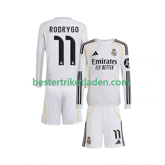 Fußballtrikot Real Madrid Rodrygo 11 Heim Trikot Home 2025-2026 Langarm für Kinder