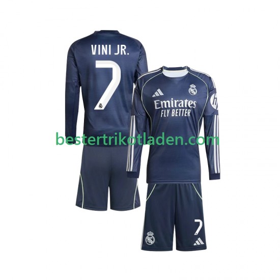 Fußballtrikot Real Madrid Vinicius Junior 7 Auswärts Trikot Away 2025-2026 Langarm für Kinder