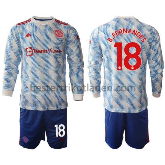 Fußballtrikot Manchester United Bruno Fernandes 18 Auswärts Trikot Away 2021-2022 Langarm für Kinder