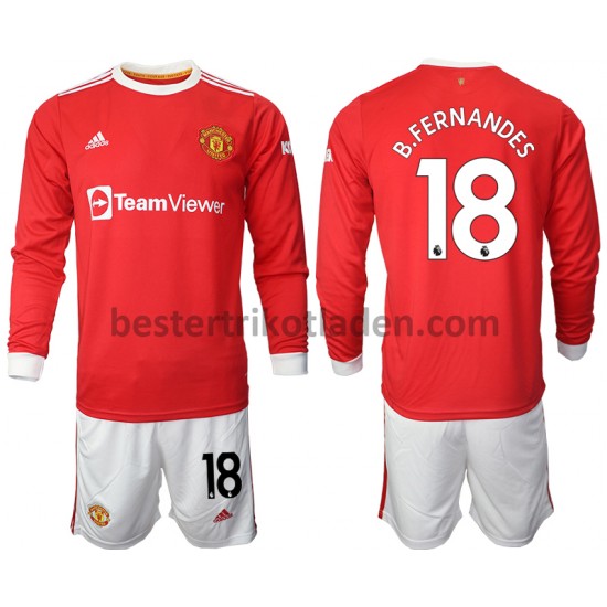 Fußballtrikot Manchester United Bruno Fernandes 18 Heim Trikot Home 2021-2022 Langarm für Kinder