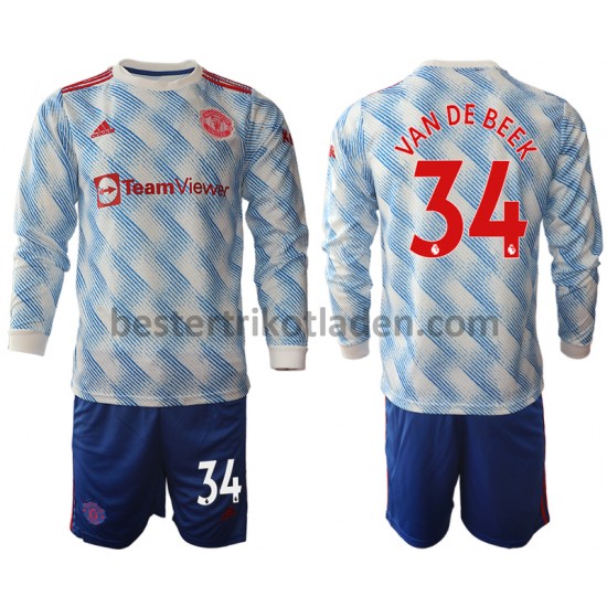Fußballtrikot Manchester United Donny Van De Beek 34 Auswärts Trikot Away 2021-2022 Langarm für Kinder