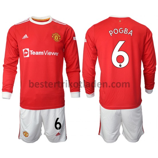 Fußballtrikot Manchester United Paul Pogba 6 Heim Trikot Home 2021-2022 Langarm für Kinder