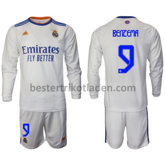 Fußballtrikot Real Madrid Benzema 9 Heim Trikot Home 2021-2022 Langarm für Kinder