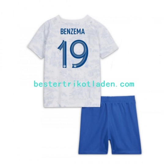 Fußballtrikot Frankreich Benzema 19 Auswärts Trikot Away WM 2022 Kurzarm für Kinder
