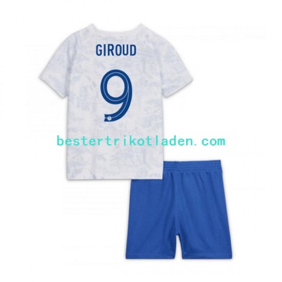 Fußballtrikot Frankreich Olivier Giroud 9 Auswärts Trikot Away WM 2022 Kurzarm für Kinder