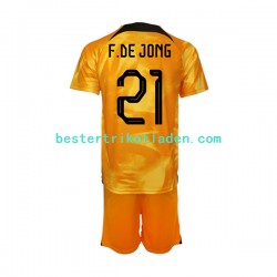 Fußballtrikot Niederlande Frenkie de Jong 21 Heim Trikot Home WM 2022 Kurzarm für Kinder