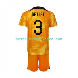 Fußballtrikot Niederlande Matthijs de Ligt 3 Heim Trikot Home WM 2022 Kurzarm für Kinder