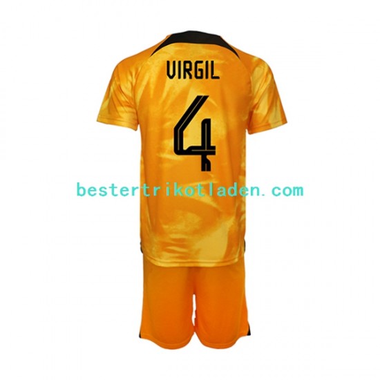 Fußballtrikot Niederlande Virgil van Dijk 4 Heim Trikot Home WM 2022 Kurzarm für Kinder